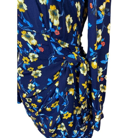 ASTR The Label Apron Front Long Sleeve Navy Mustard Floral Tie Wrap Dress Med - Picture 3 of 10